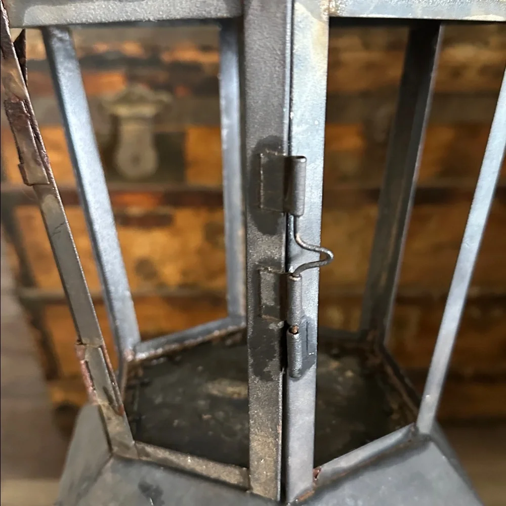 Rustic Black Metal Lantern with Candle